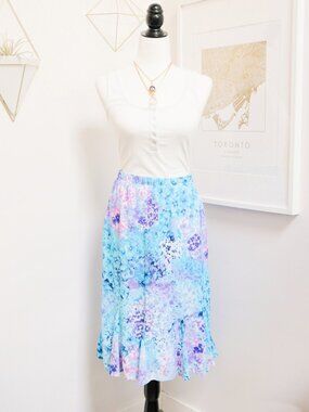 Y2K Vintage TANJAY Blue Purple Floral Trumpet Skirt, Fairycore Aesthetic Elastic